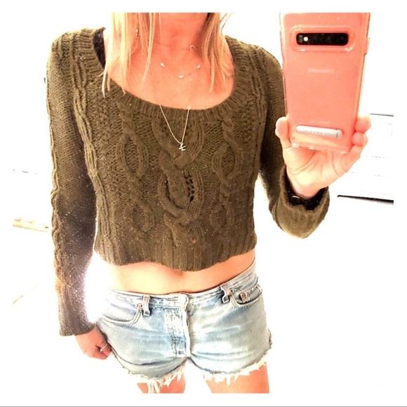 Guinevere green cropped alpaca / Marino wool sweater size XS Anthropology - Picture 7 of 10